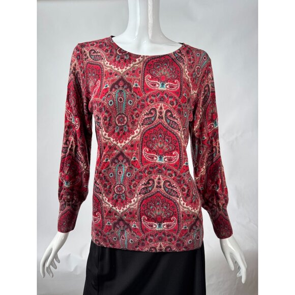Talbots Womens L Red Multicolor Paisley Print Merino Wool Sweater Made In China - Picture 16 of 16